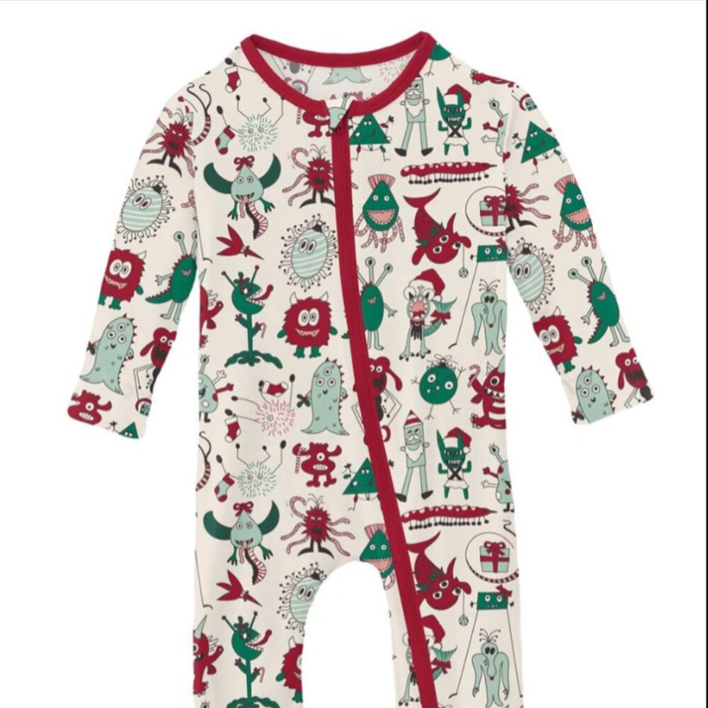 NWT Kickee Merry Monster Pajamas 2 Way Zip